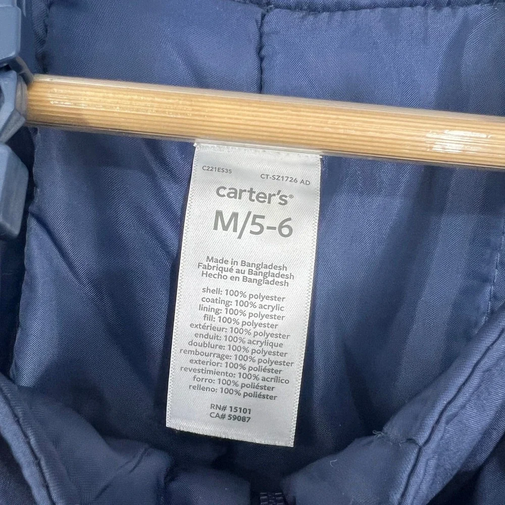 Carters Navy‎ Blue Ski Snow Bib Overalls Pants Kids M 5-6 Winter Warm